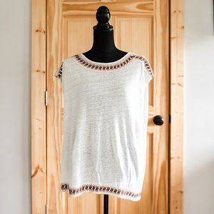 Artisan NY Women's Blouse Size Medium Ivory Cap Sleeve Embroidered Boho Light